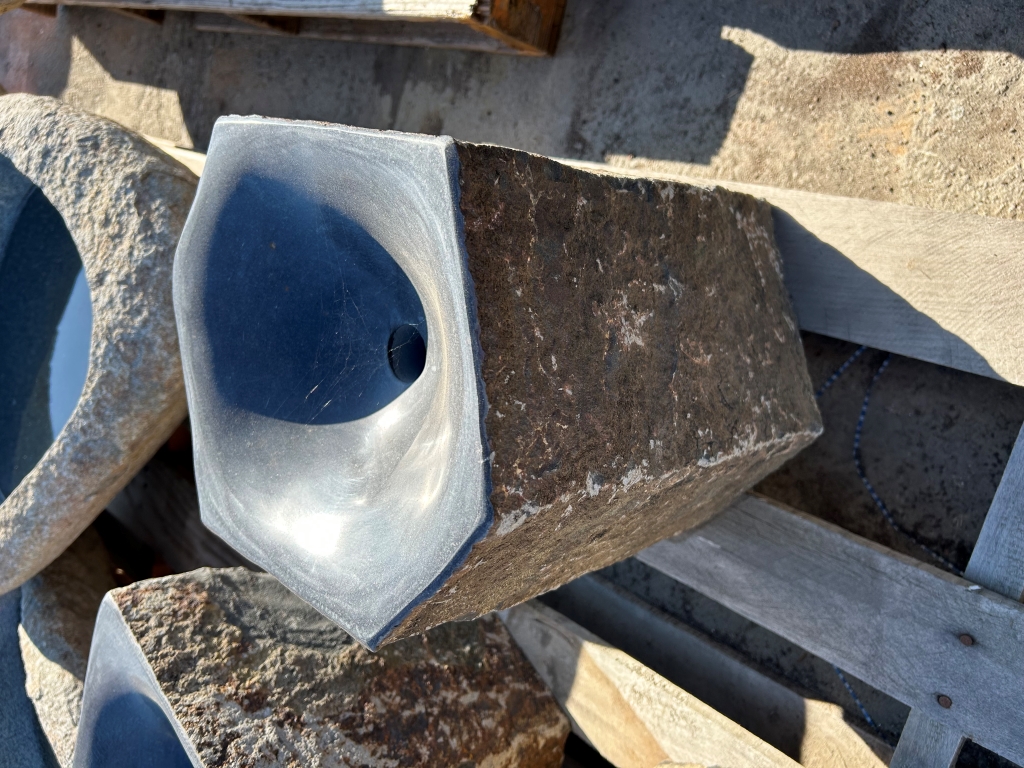 DRILLED SMALL BASALT BIRDBATH POLISHED BOWL